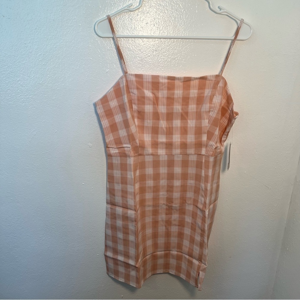 BP Women's Size Large Square Neck Sundress Coral White Gingham Plaid Stretch Y2K - Picture 5 of 14